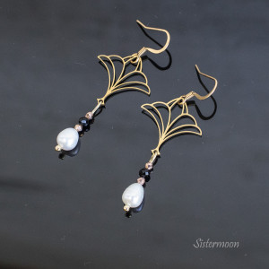 Kolczyki z perłami Złote Liście