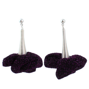Kolczyki z tkaniny fioletowe błyszczące lekkie wiszące handmade