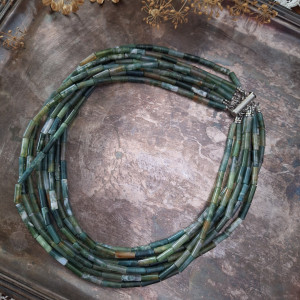 Kolia agat mszysty 8 sznurów