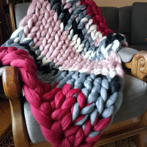 Kolorowy koc z wełny czesankowej 100% merynos