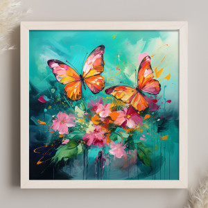 Kolorowy obraz z motylami - Turkusowa abstrakcja