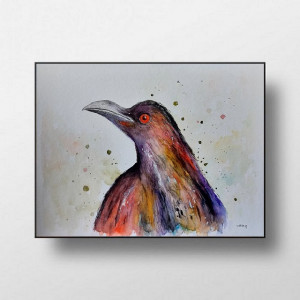 Kolorowy ptak - akwarela formatu 24/32 cm