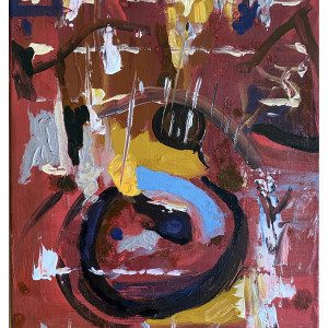 "Kolory – Czerwony:Ciekawość" 39x29 – abstrakcja na płótnie