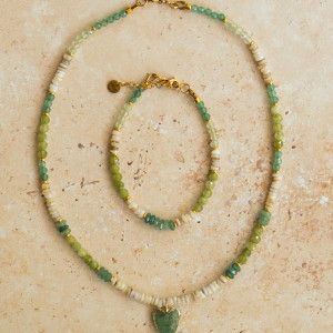 Komplet AMIRA, zielony awenturyn, oliwin, masa perłowa