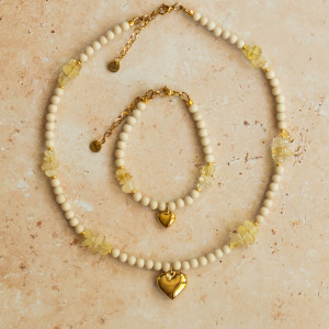 Komplet AMORE cytryn, kamień rzeczny