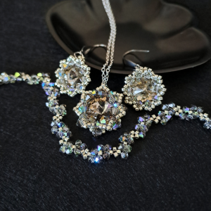 Komplet Biżuterii "Black Diamond Maxima" z Kryształków Preciosa