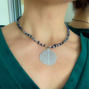 Komplet biżuterii bransoletka choker lapis-lazuli  liść