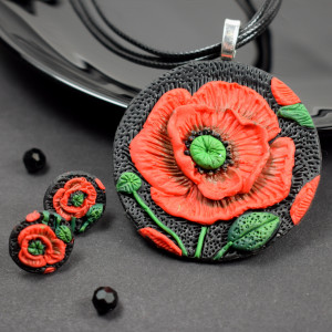 Komplet biżuterii czerwone maki naszyjnik i kolczyki sztyfty