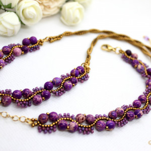 komplet biżuterii - fioletowy jaspis cesarski