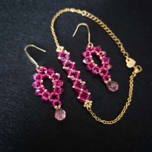 Komplet Biżuterii „Fuchsia & Rose” - Bransoletka i Kolczyki