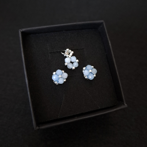 Komplet Biżuterii - Kolczyki Sztyfty i Zawieszka - Akwamaryn