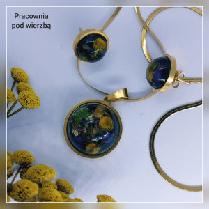 komplet biżuterii kwiaty stal żywica zioła