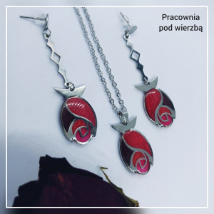 komplet biżuterii ręcznie malowanej kwiaty róże stal żywica