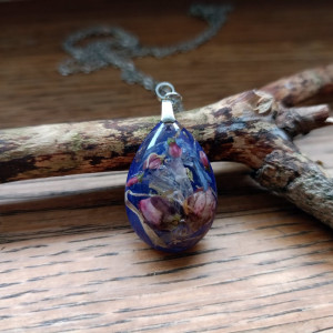 Komplet biżuterii z żywicy z suszonymi kwiatami - KROPLA WIOSNY