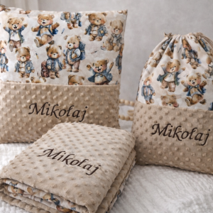 Komplet do przedszkola/żłobka kocyk poduszka worek haftowane imię