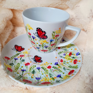 Komplet letniej łąki filiżanka 350 ml. ręcznie malowany