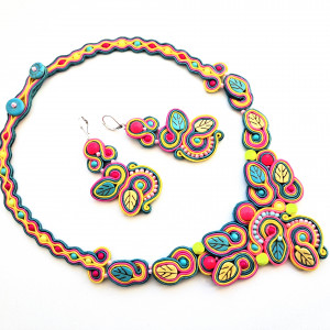 Komplet naszyjnik+kolczyki sutasz Listki