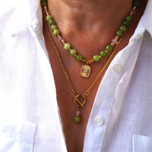 Komplet naszyjników z naturalnym Peridotem, Kwarcem i Hematytem