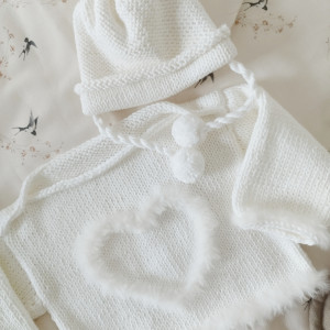Komplet niemowlęcy do chrztu- sweterek i czapka