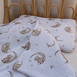 komplet pościeli do łóżeczka bawełna misie na księżycach