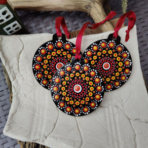 Komplet ręcznie malowanych bombek świątecznych - Mandala Czerwona