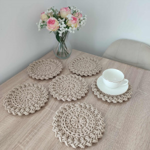 Komplet szydełkowych podkładek ze sznurka 6szt - 20cm