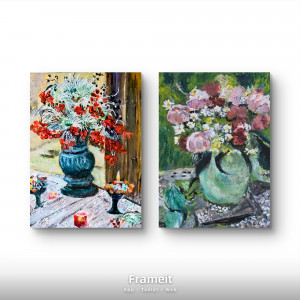 Kompozycja kwiatow na plotnie