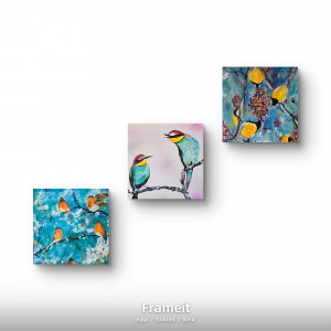 Kompozycja prac na plotnie ptaki polskie