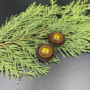 Koralikowe kolczyki koła brązowe #1045