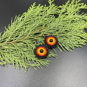 Koralikowe kolczyki koła czarny czerwony pomarańczowy żółty #1044