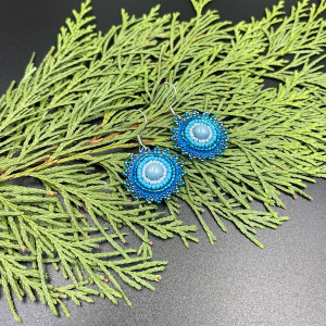 Koralikowe kolczyki koła niebieskie #1039