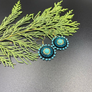 Koralikowe kolczyki koła turkusowe #1042