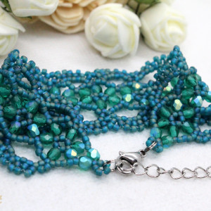 koronkowa bransoletka z matowych koralików - turkus