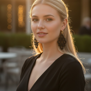 koronkowe kolczyki z matowych koralików - czerń