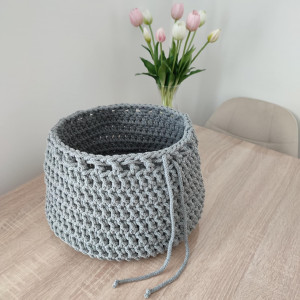 Kosz ze sznurka bawełnianego szydełkowy 30cmx20cm