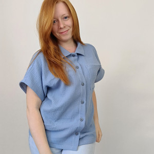 Koszula damska muślinowa krótki rękaw niebieska