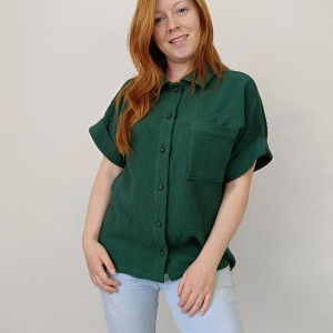 Koszula damska muślinowa krótki rękaw zielona
