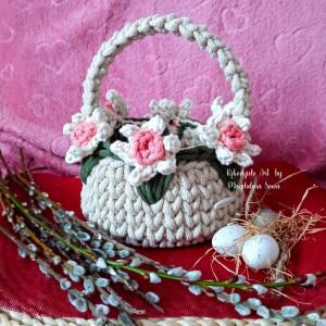 Koszyk w żonkile, Koszyk wielkanocny, Koszyk na szydełku