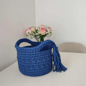 Koszyk ze sznurka bawełnianego szydełkowy 20cmx15cm