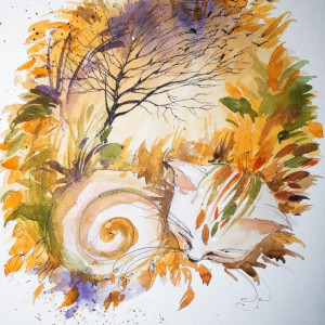 "Kot jesienny" akwarela artystki Adriany Laube