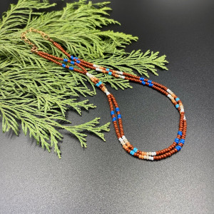 Krótki podwójny koralikowy naszyjnik brązowy #1067