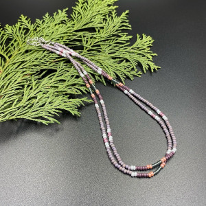 Krótki podwójny koralikowy naszyjnik lawendowy #1108