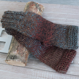 Krótkie mitenki z wełną Brąz i Turkus