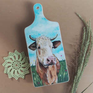 Krowa - ręcznie malowany obrazek na desce