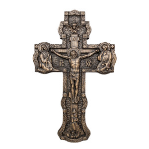 Krzyż na ścianę, drewno dębowe, ręcznie malowany