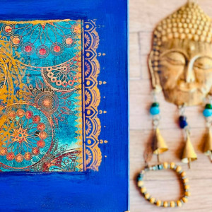 Kufer boho na biżuterię, mandala, złote dodatki, prezent, granat