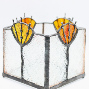 Kwadratowy kolorowy świecznik witrażowy