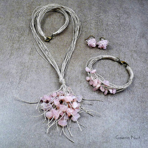 Kwarc różowy - komplet biżuterii