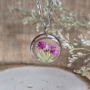 Kwiatowa łąka srebrna zawieszka fioletowe kwiaty