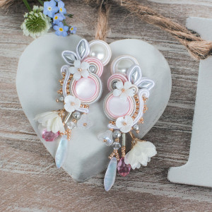 Kwiatowe kolczyki ślubne sutasz Białe Kwiaty